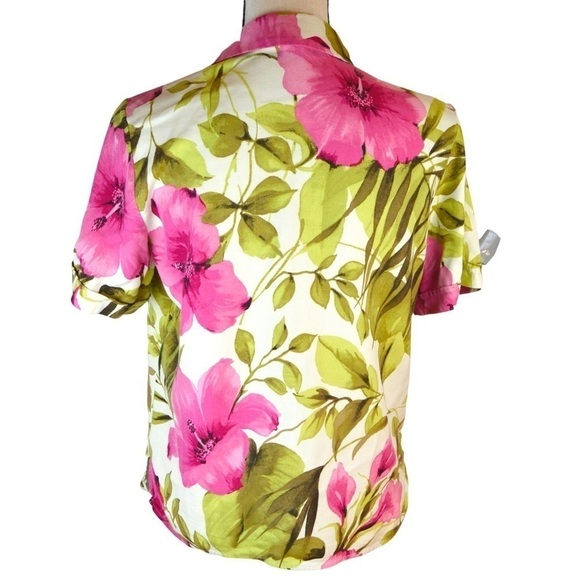 Jamaica Bay‎ Silk Blend Button Down Floral Short Sleeve Blouse, Medium - Picture 6 of 7